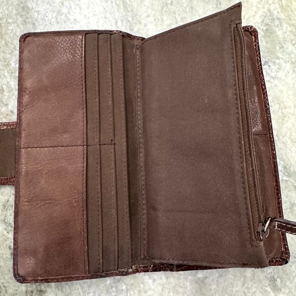Fossil Brown Retro Boho Diagonal Suede & Leather & Patent Clutch Wallet VGUC - Picture 9 of 14